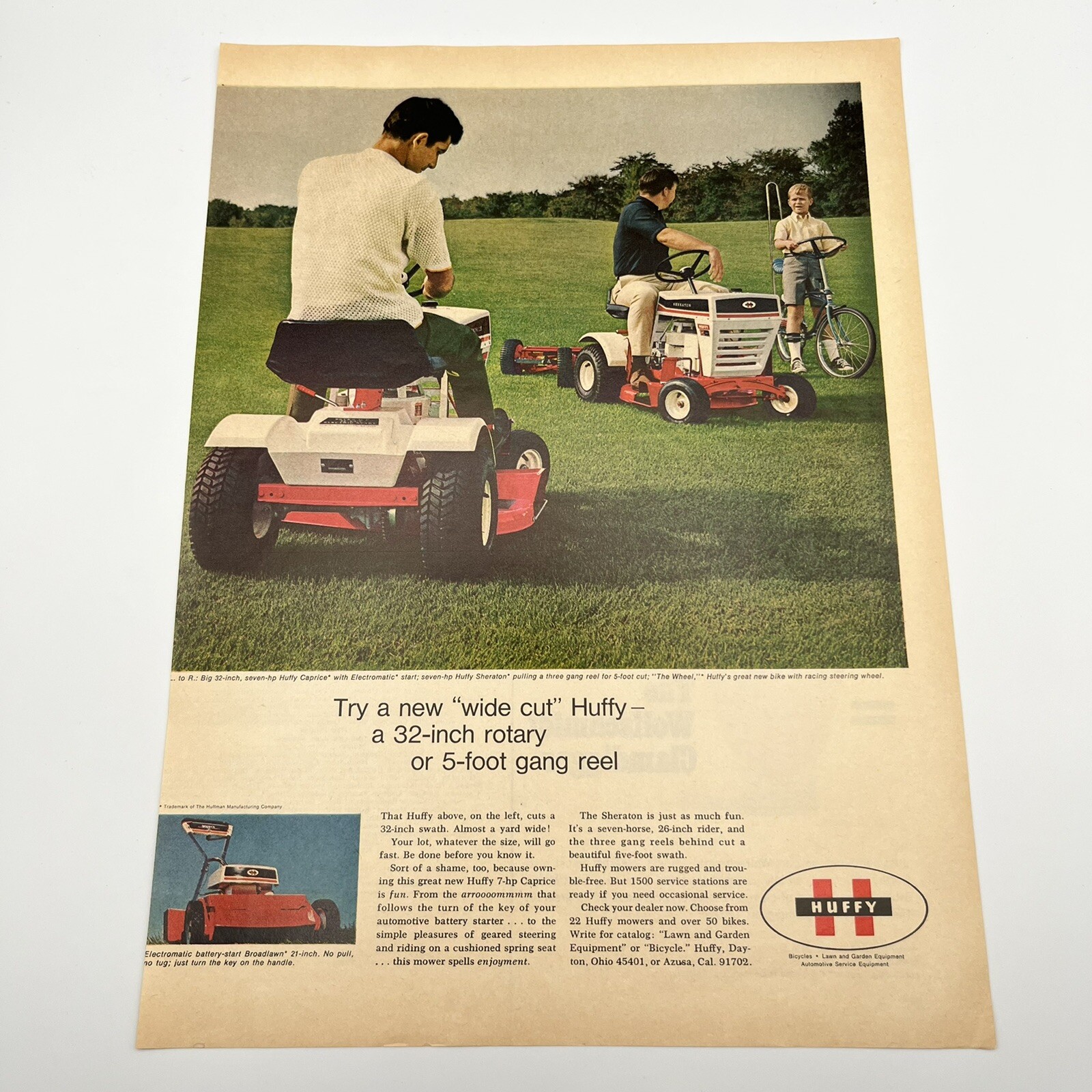 1969 Huffy Caprice Huffy Sheraton lawn tractors Print Ad 13.5×10&Prime; the wheel bike