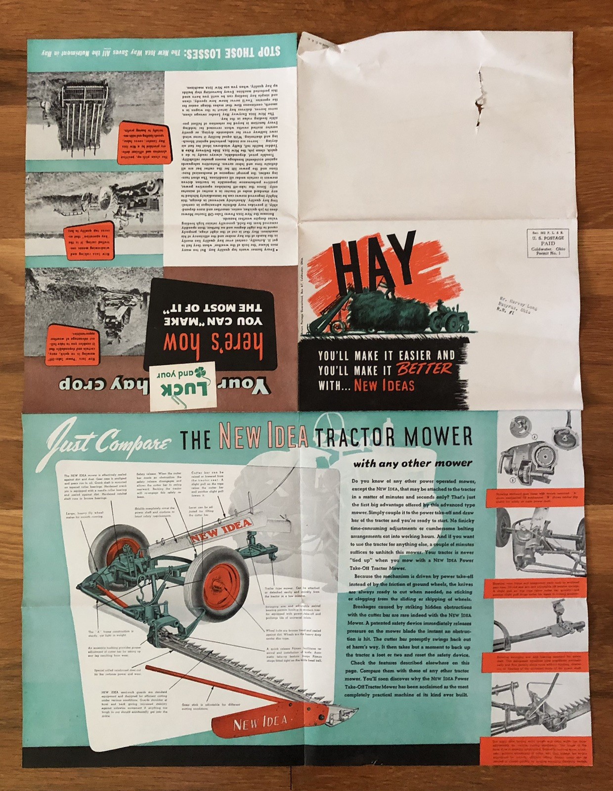 Vintage NEW IDEA Farm Tractor Hay Loader Mower Advertising Brochure Poster