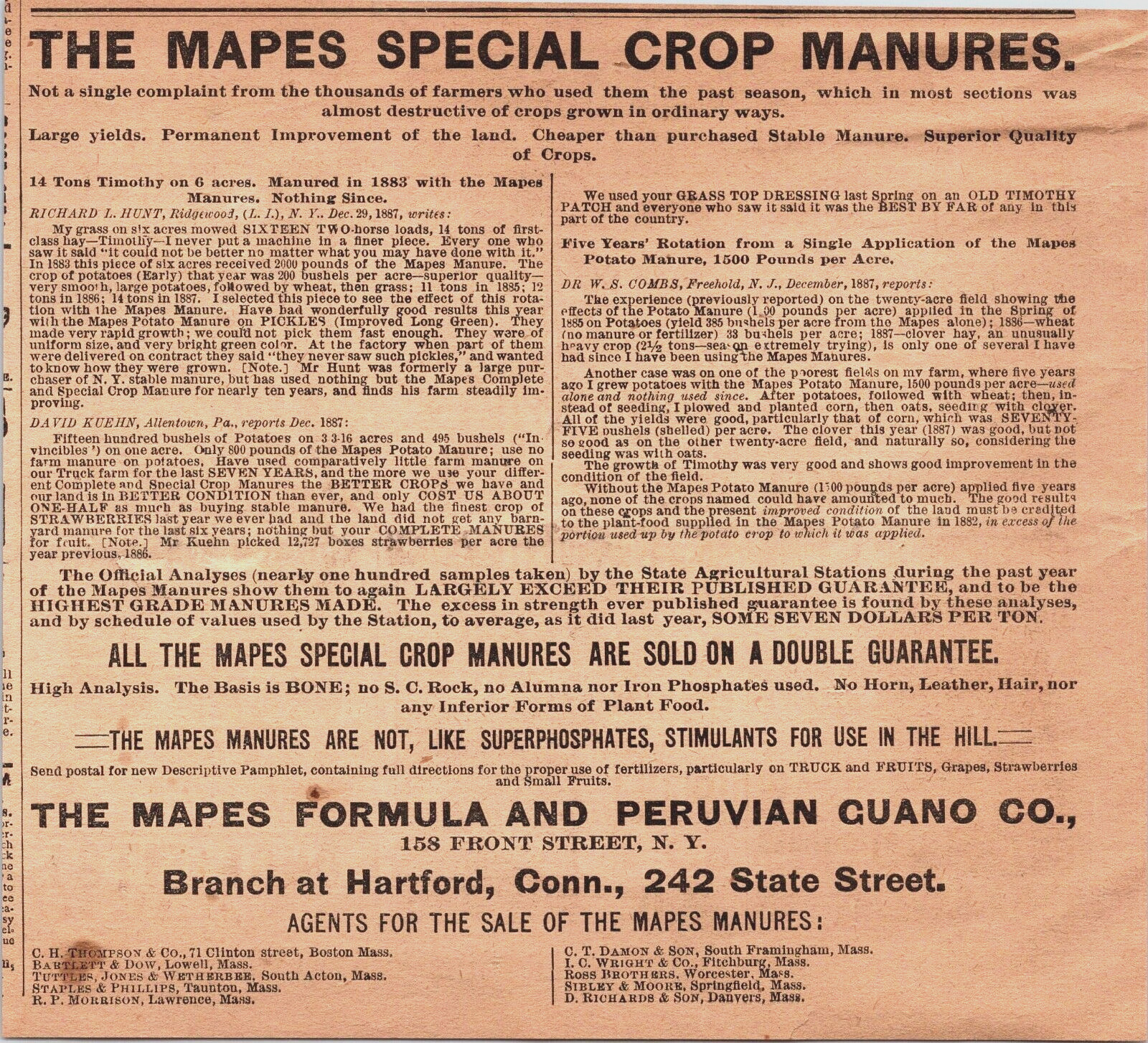 1888 Mapes Special Crops Manures + Cartoon Style Print Ad