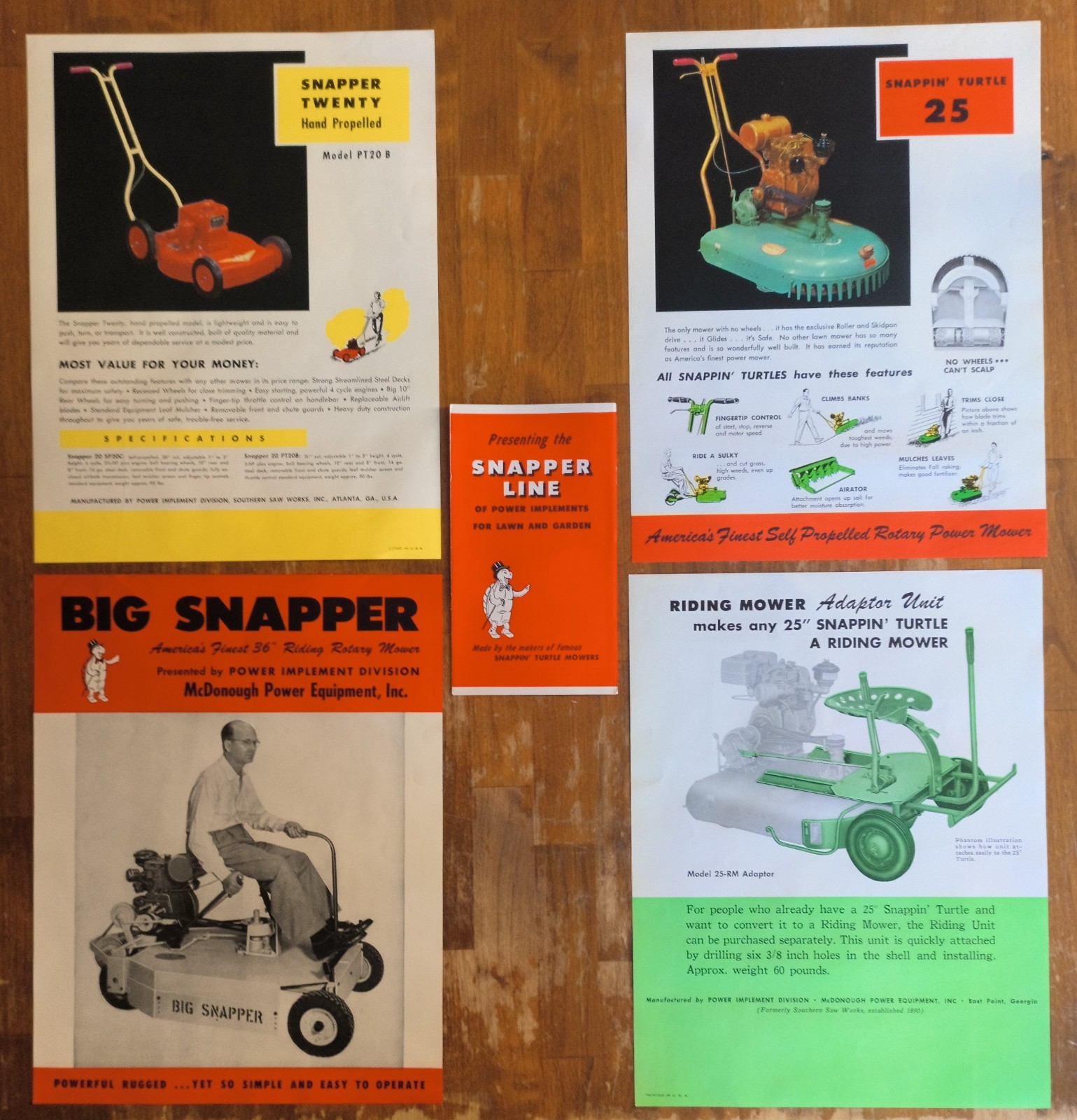 McDonough Power Lawn Mower East Point Ga. SNAPPER LINE 5pc FLYER & BROCHURE SET