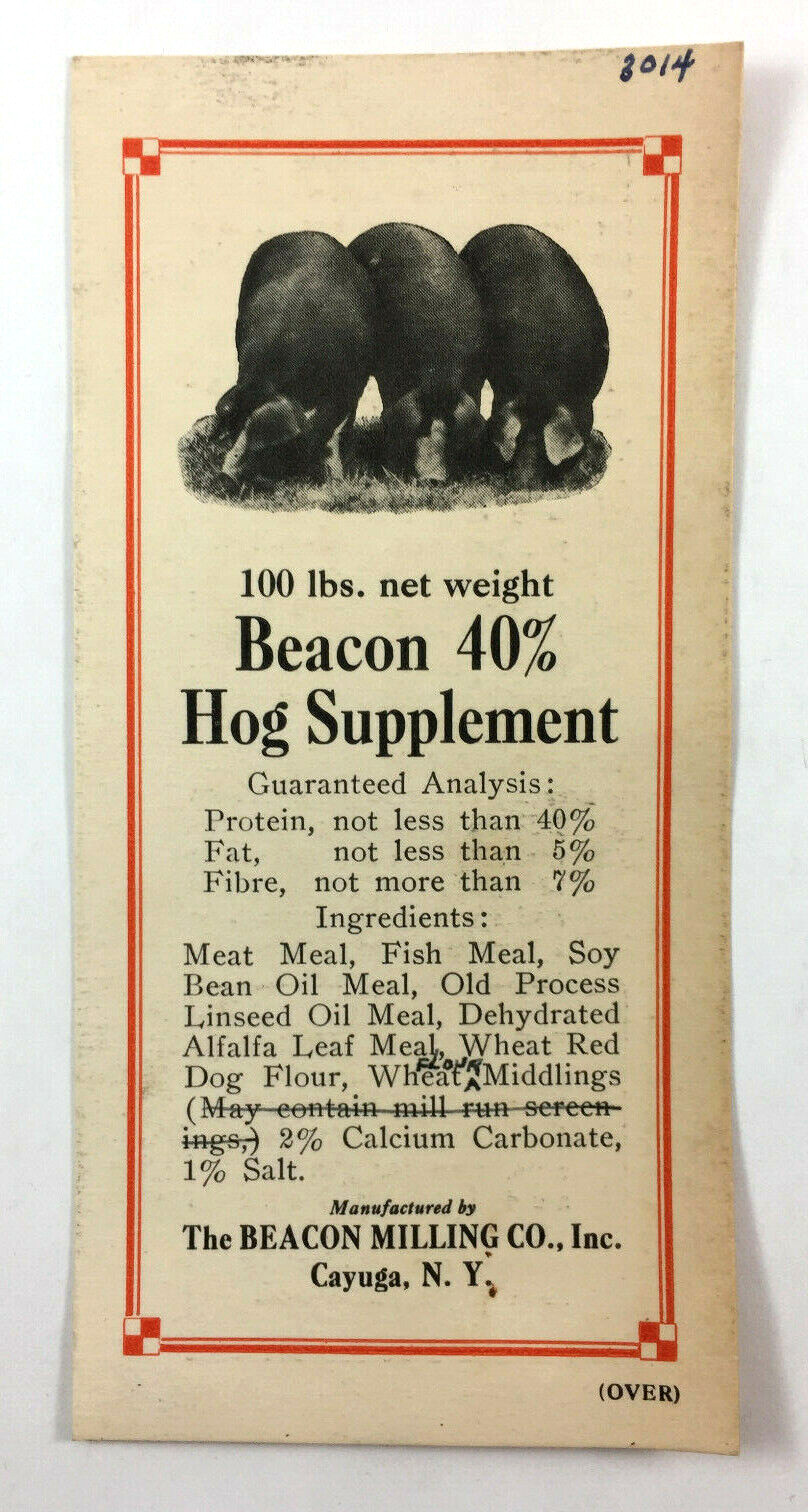 Beacon Milling Co Hog Feed Brochures Cayuga New York 1930s