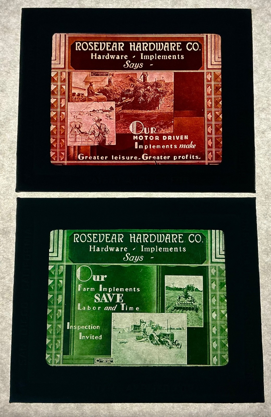 Rosevear Hardware Co. Farming Implements Magic Lantern Advertising Slide