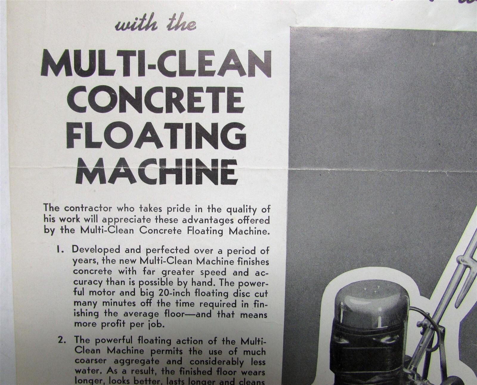 1930s M&C Maintenance Multi Clean Concrete Floating Machine Sales Data Sheet