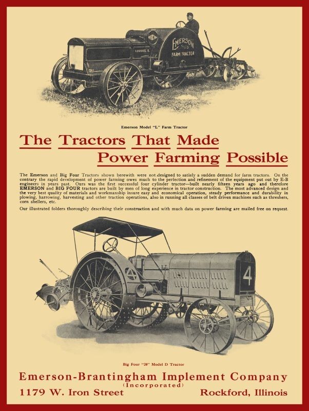 1915 EB Emerson Brantingham Tractors NEW Sign: 24×30&Prime; USA STEEL XL Size