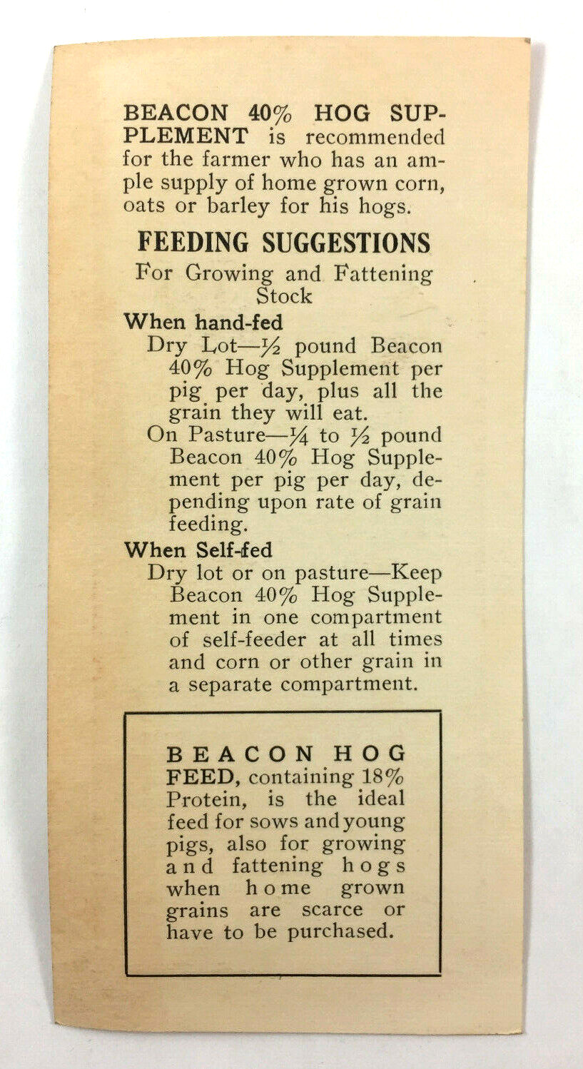 Beacon Milling Co Hog Feed Brochures Cayuga New York 1930s