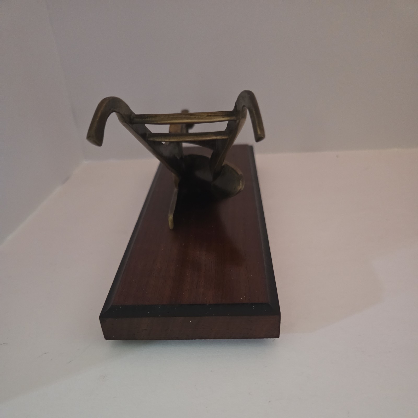 Vintage Brass Plow On Wooden Stand 10 Inches