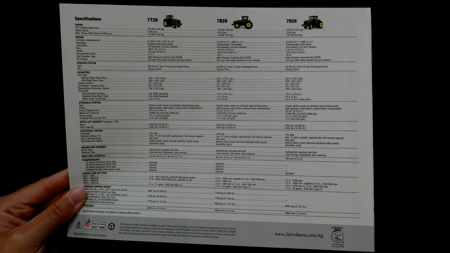 John Deere 7020 Series Agricultural Tractor Brochure 140-170 HP