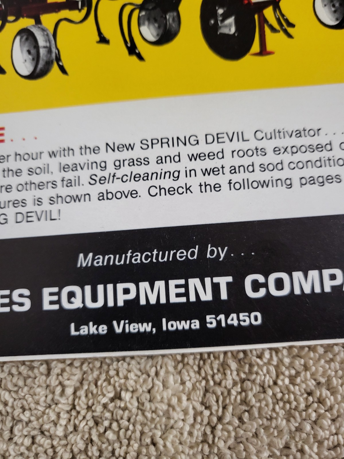 BROCHURE 1970s Spring Devil Spring-Tine Tractor Cultivator Lake View IA. AG Farm
