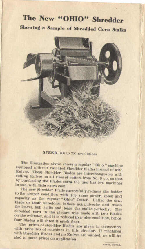 1909 OHIO FEED & ENSILAGE CUTTERS, FODDER SHREDDERS, BLOWER & ELEVATORS BROCHURE