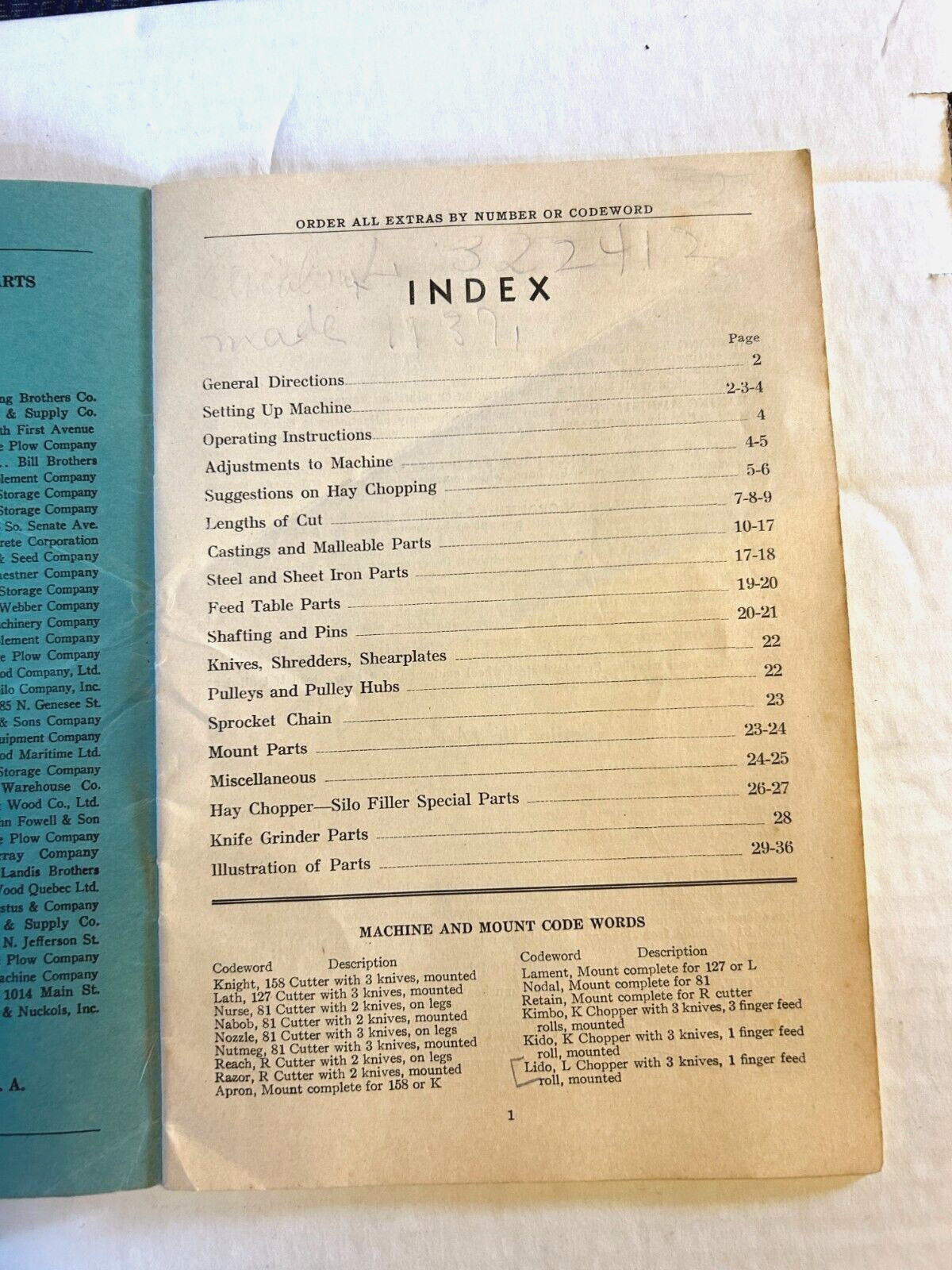 Vintage 1933 Papec Ensliage Cutters & Hay Chopper Directions & Operating Booklet