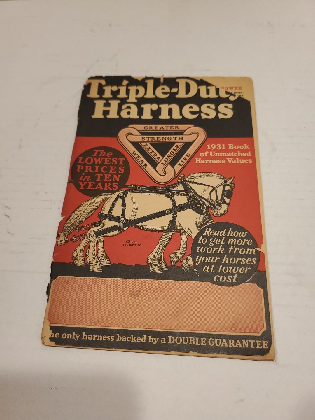 Vintage agriculture advertising TRIPLE-DUTY HARNESS catalogue.