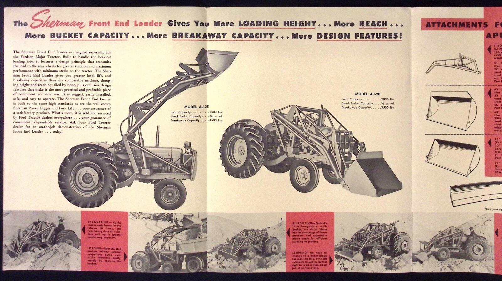 1957 Sherman Front End Loader Fold Out Dealer Sales Brochure Royal Oaks MI