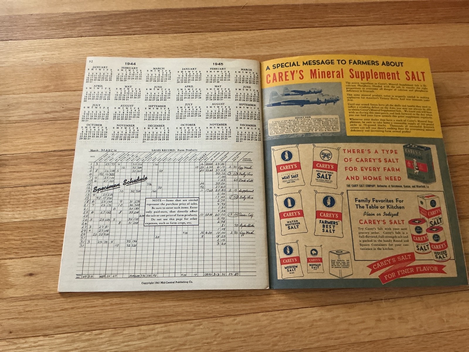 Vtg. 1941 Farm Acct. Record Book – Carey’s & Pierce Farmers Co-op – Pierce, NE.