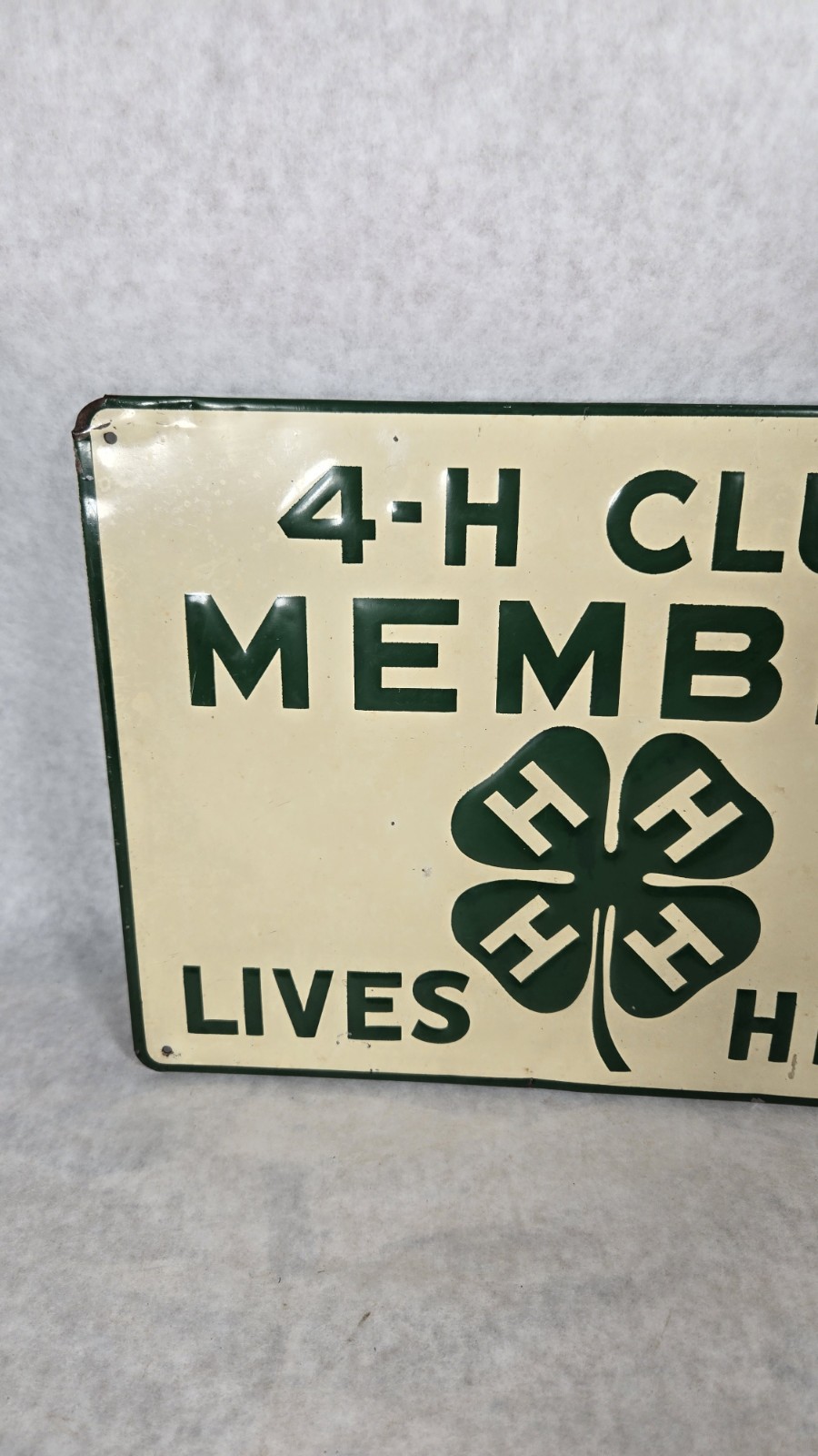 Vintage 4-H Club Member Lives Here Metal Advertising Sign Clover 1960&rsquo;s ?