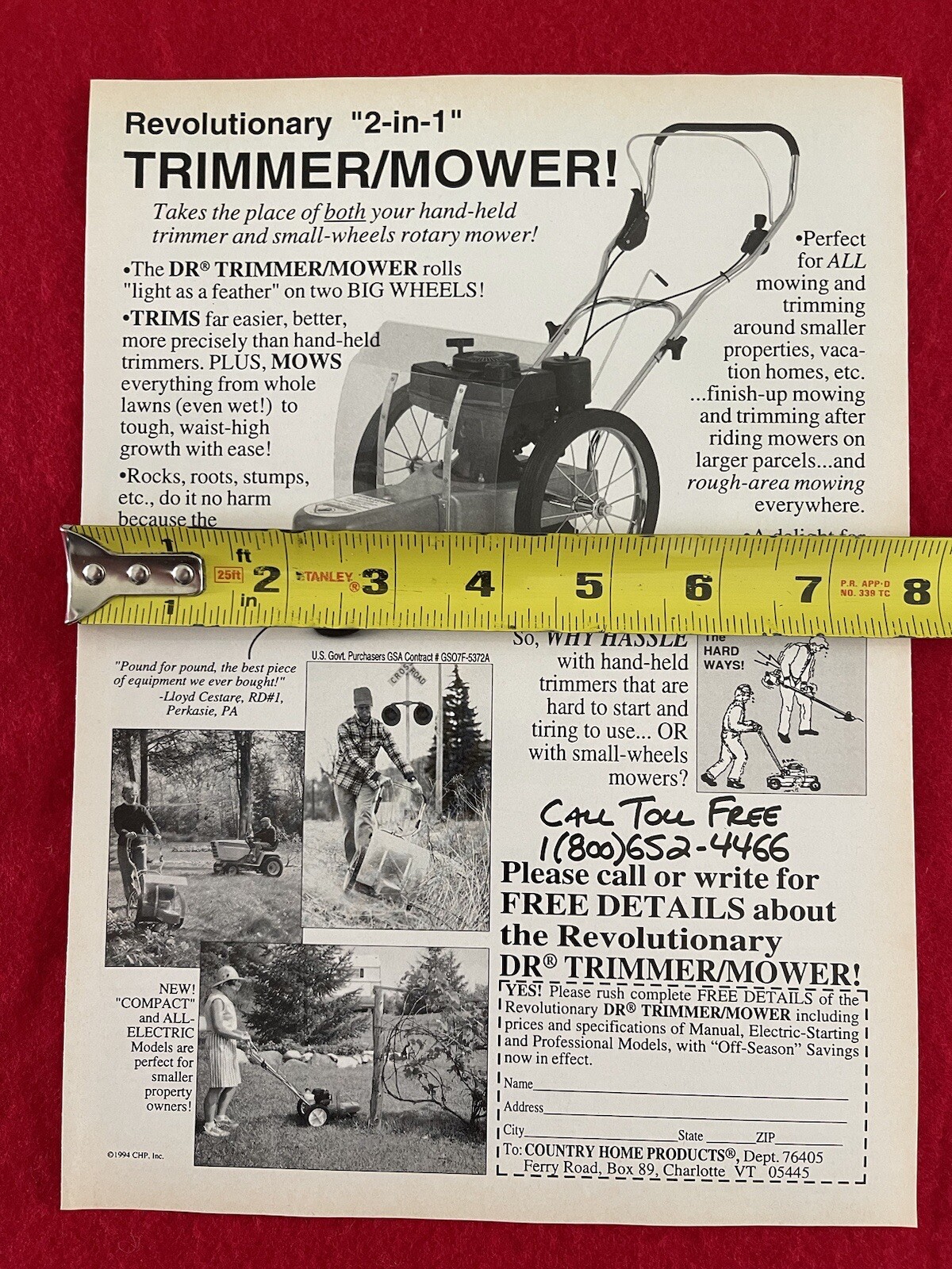 Vintage 1994 DR Trimmer Mower Print Ad Outdoors Yard Work Tool Advertisement