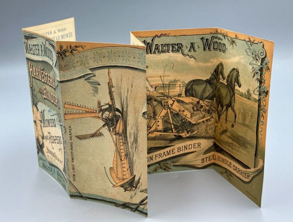 1886 Harvester WALTER WOOD Victorian FARM Advertising Trade Card HOOSICK FALLS