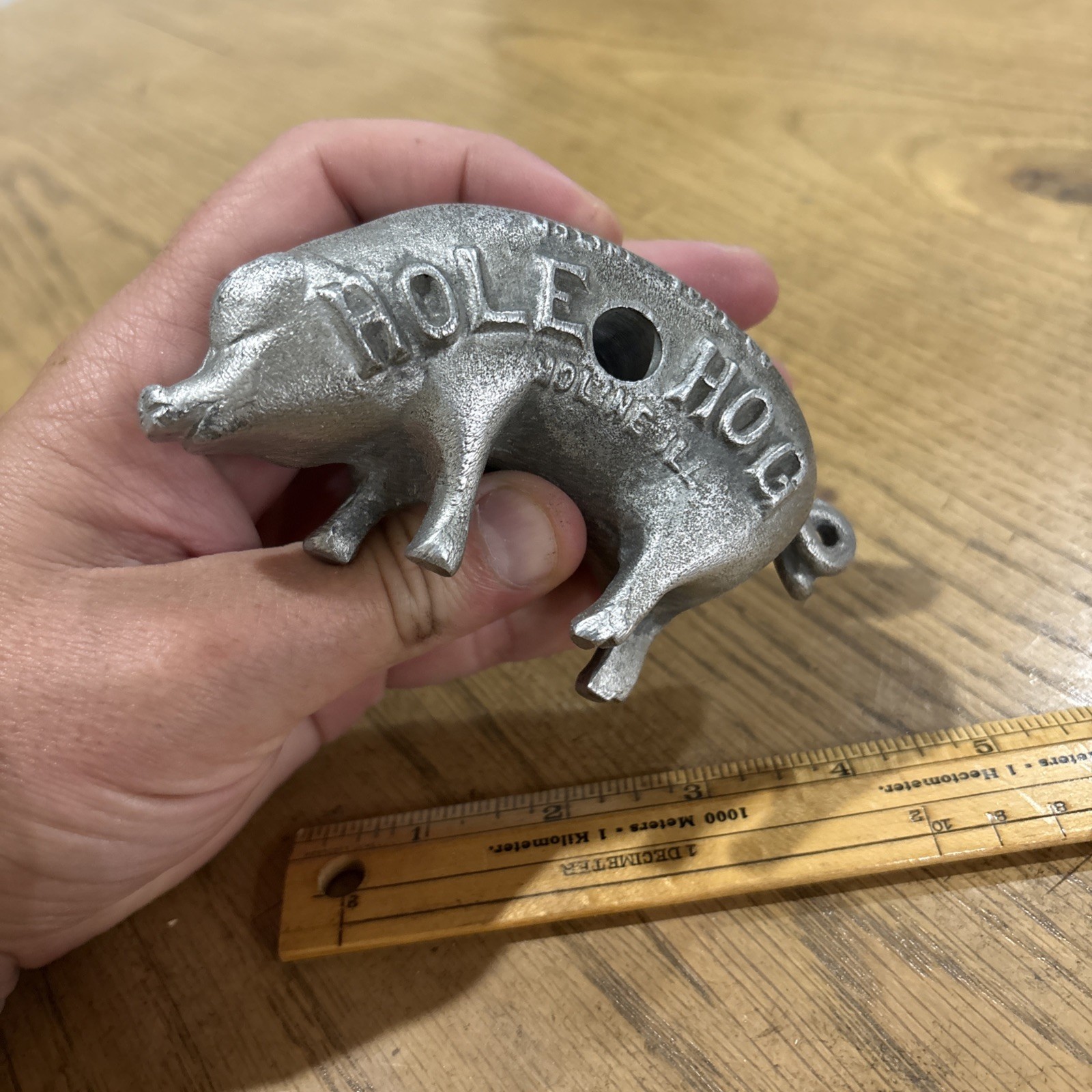 Rare Vintage 1900s Moline Tool Co. Hole Hog Promo Cast Aluminum Paperweight Adv.