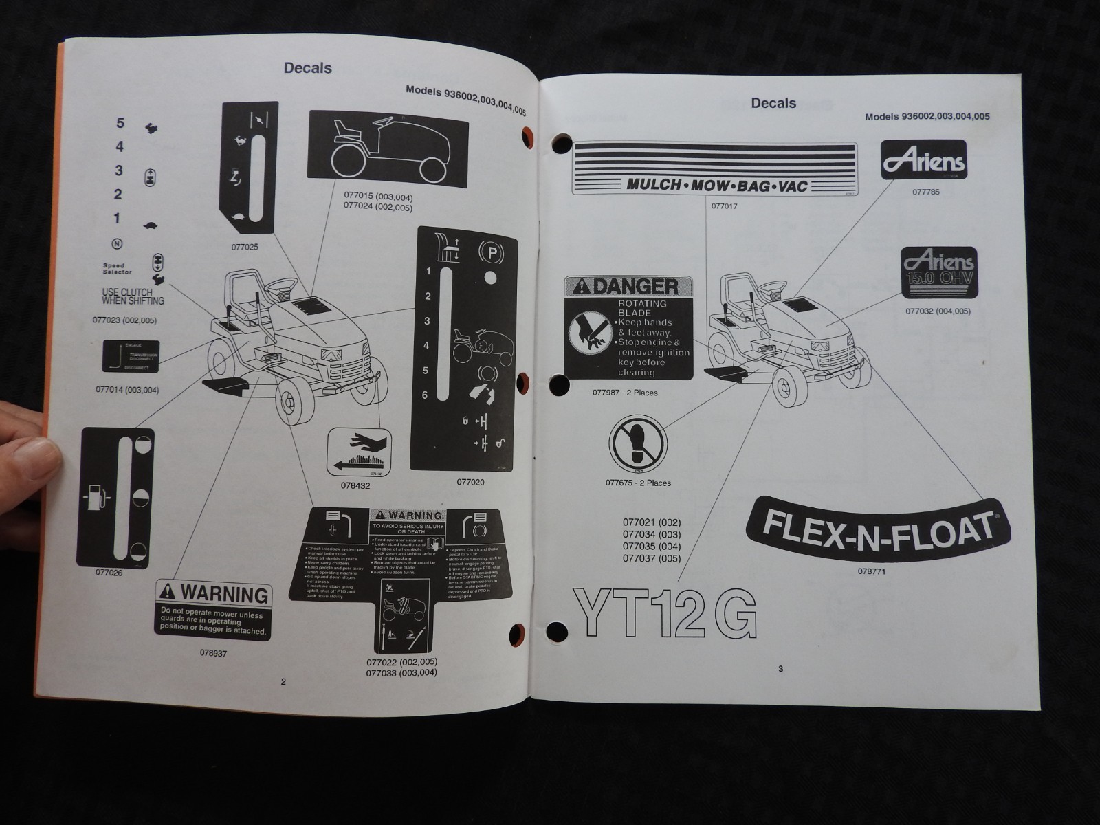GENUINE ARIENS SIERRA 936 SERIES LAWN TRACTOR PARTS CATALOG MANUAL MINTY 1993