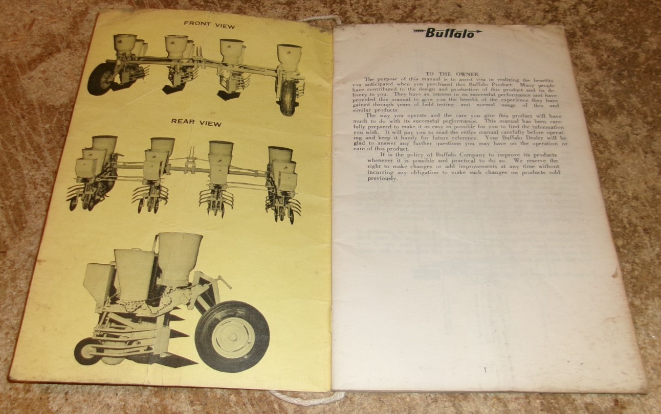 vintage buffalo 4300-B till planter operation manual good used