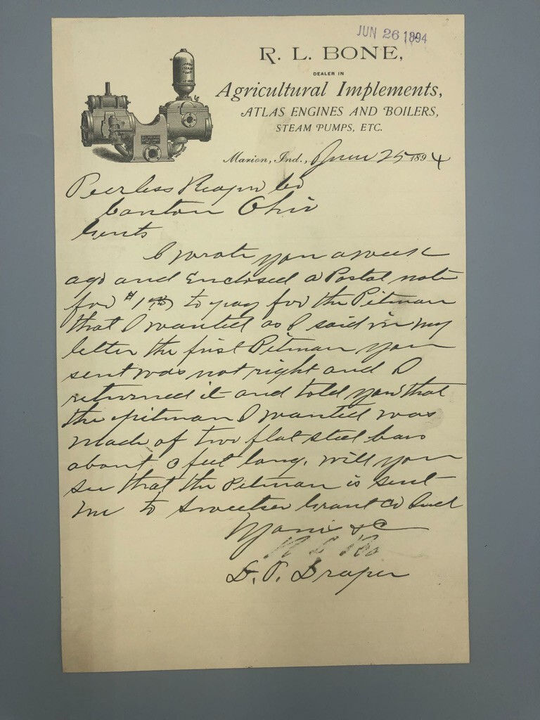 1894 RL BONE Agricultural ATLAS ENGINES Farm Letterhead Antique Advertising