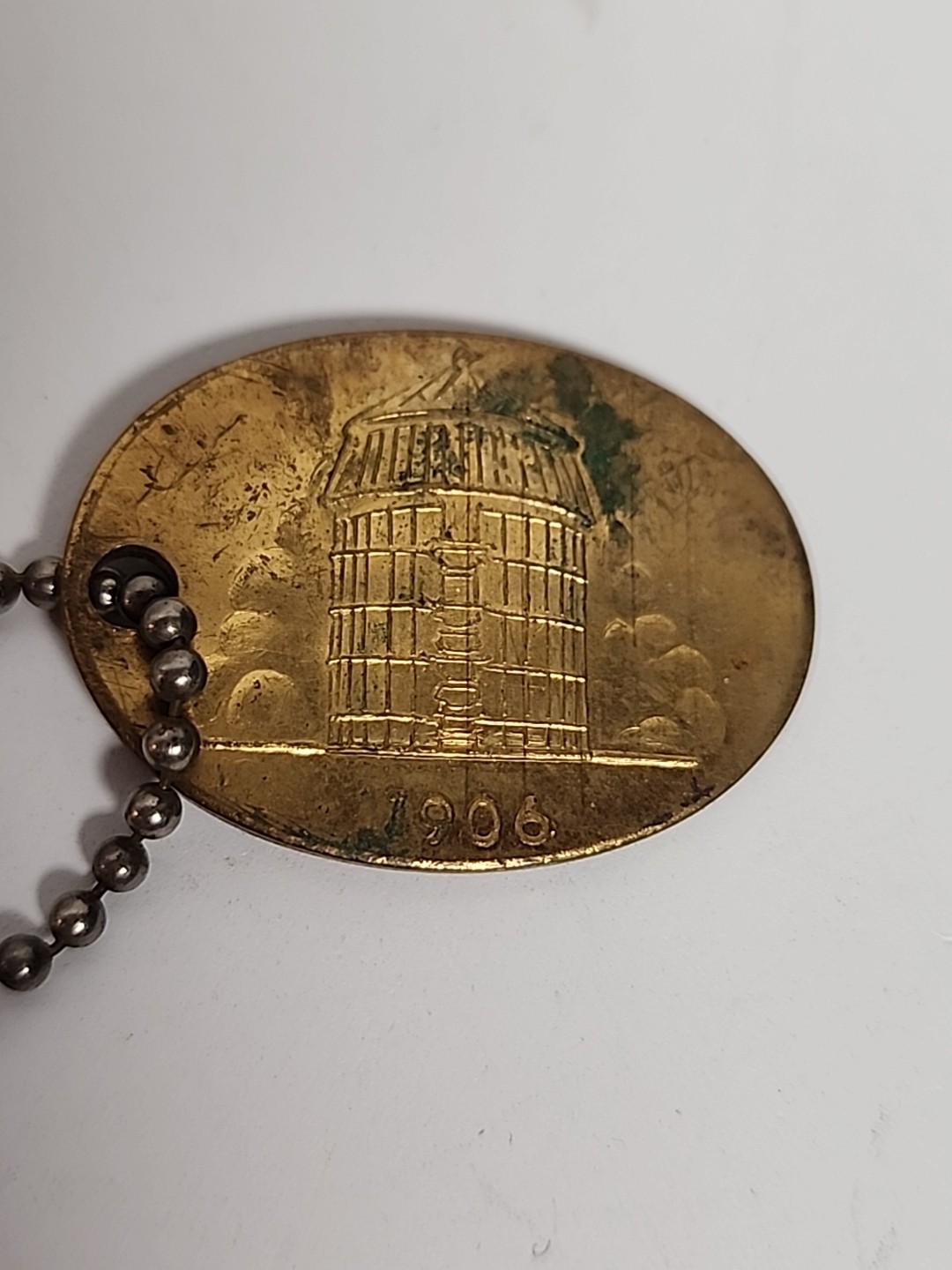 1906 ANTIQUE UNADILLA SILOS NY FARM ADVERTISING PENDANT KEYCHAIN CHARM FOB TAG