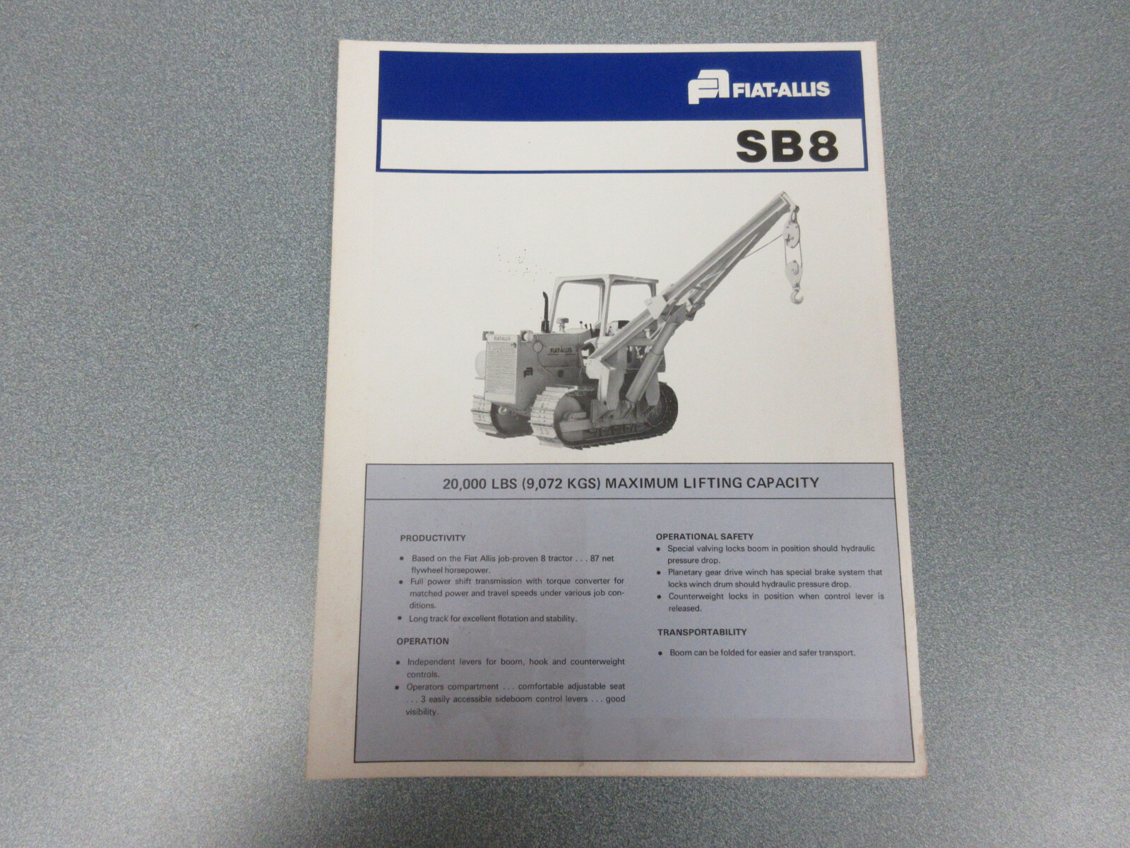 Fiat Allis SB8 Sideboom Brochure 4 Page