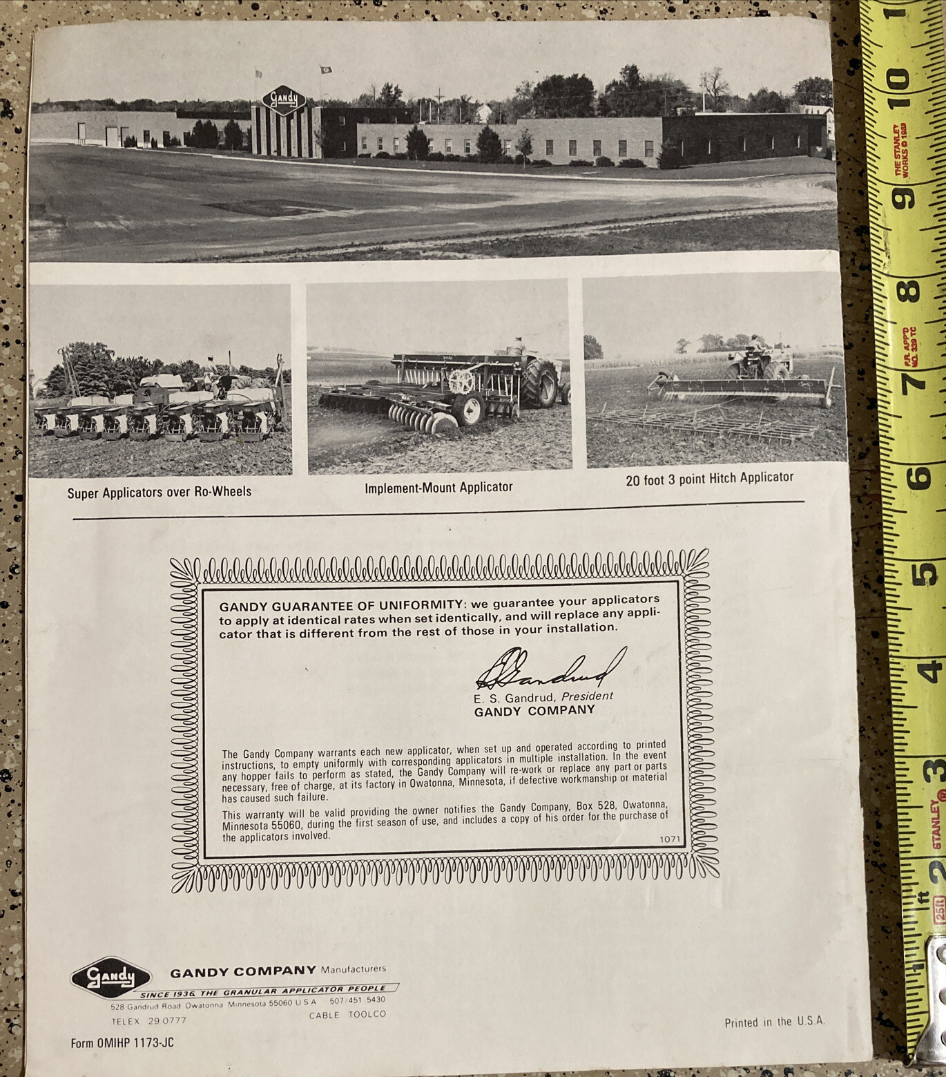 GANDY ROW APPLICATOR SYSTEM PRESS WHEEL PLANTERS TRACTOR OPERATORS MANUAL
