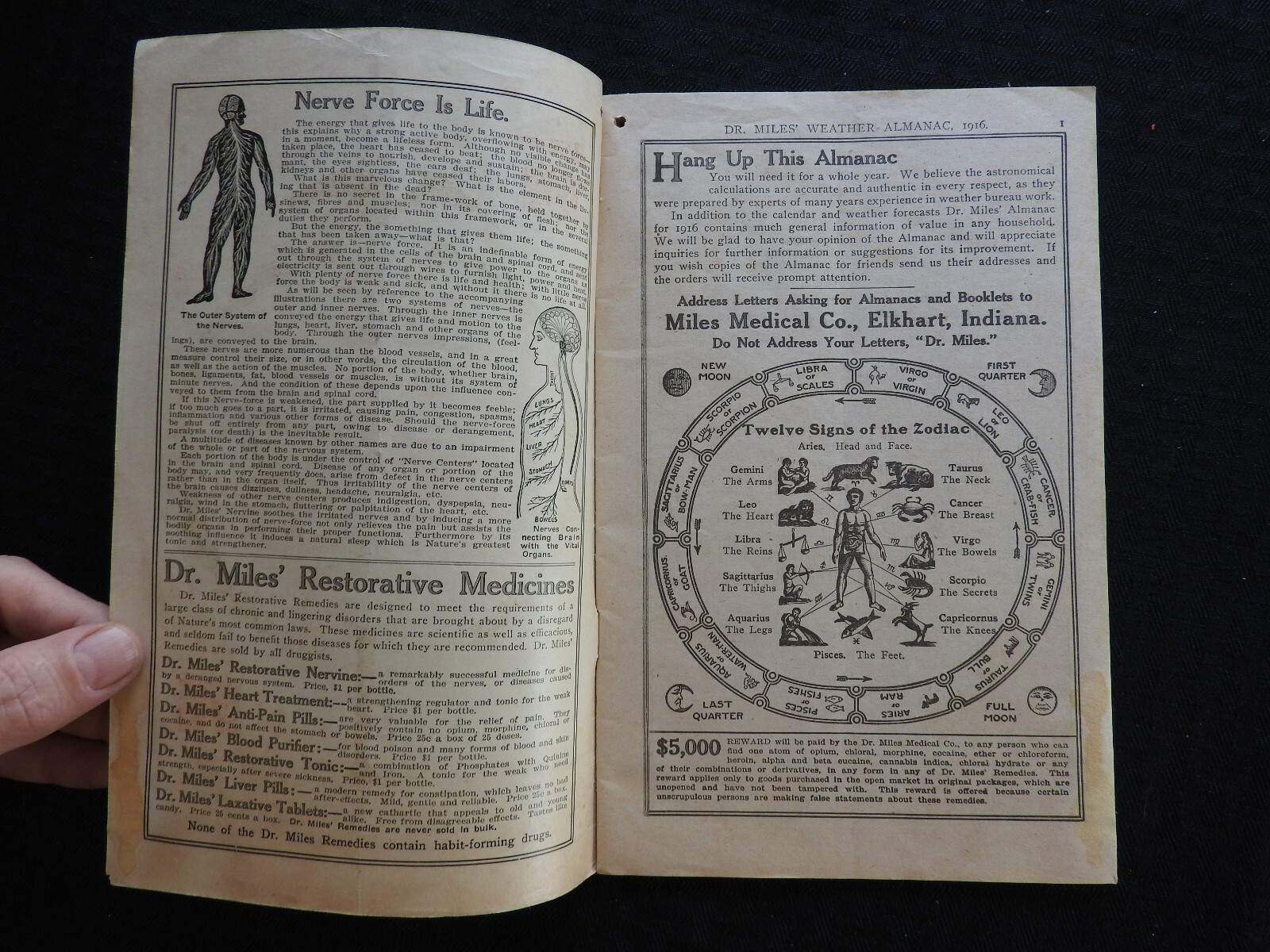 1916 1929 DR. MILES NEW WEATHER Almanac & Handbook- ELKHART IN VERY GOOD SHAPE