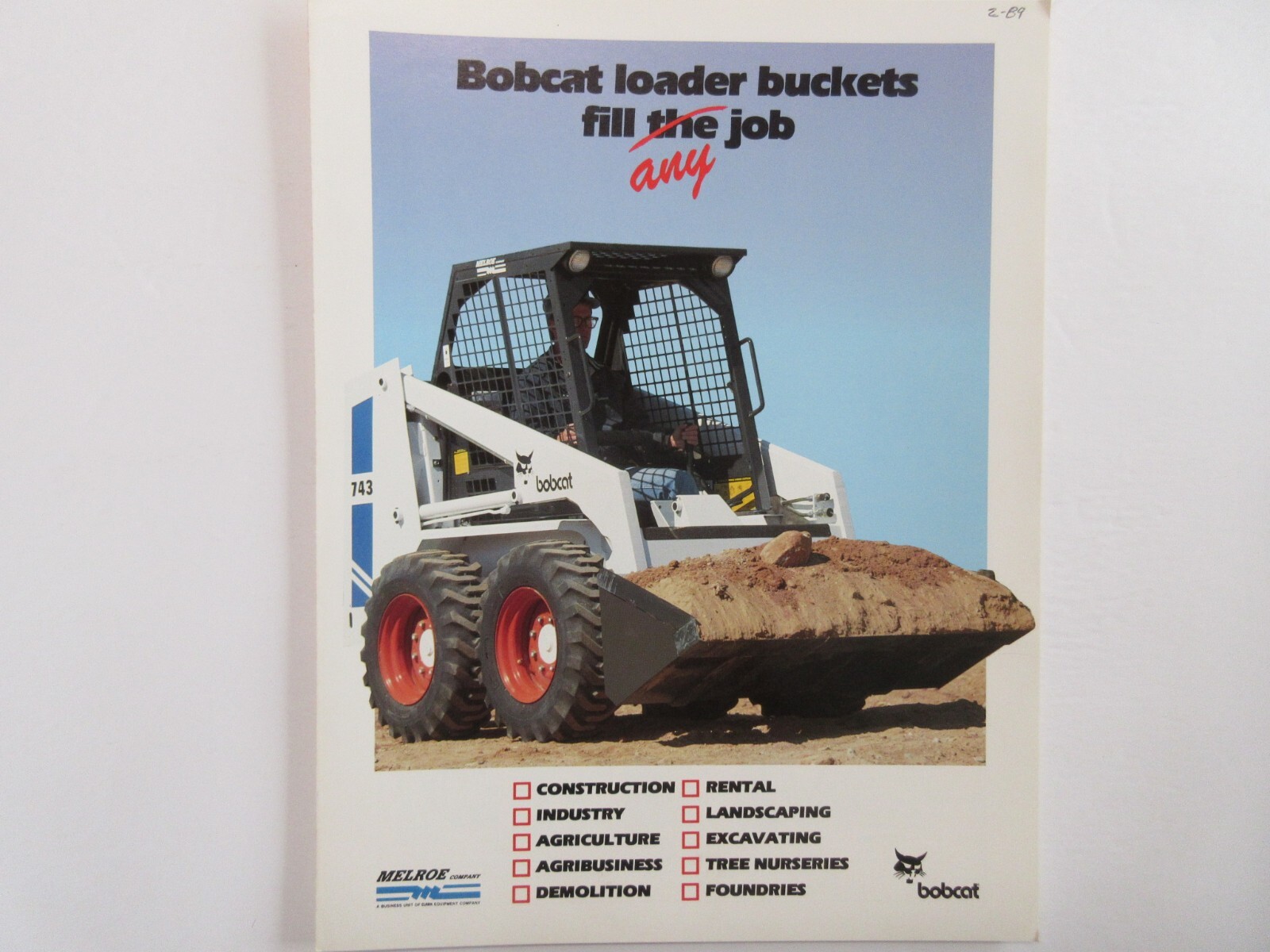 Bobcat Skid Steer Loader Buckets Brochure 6 page Good Condition