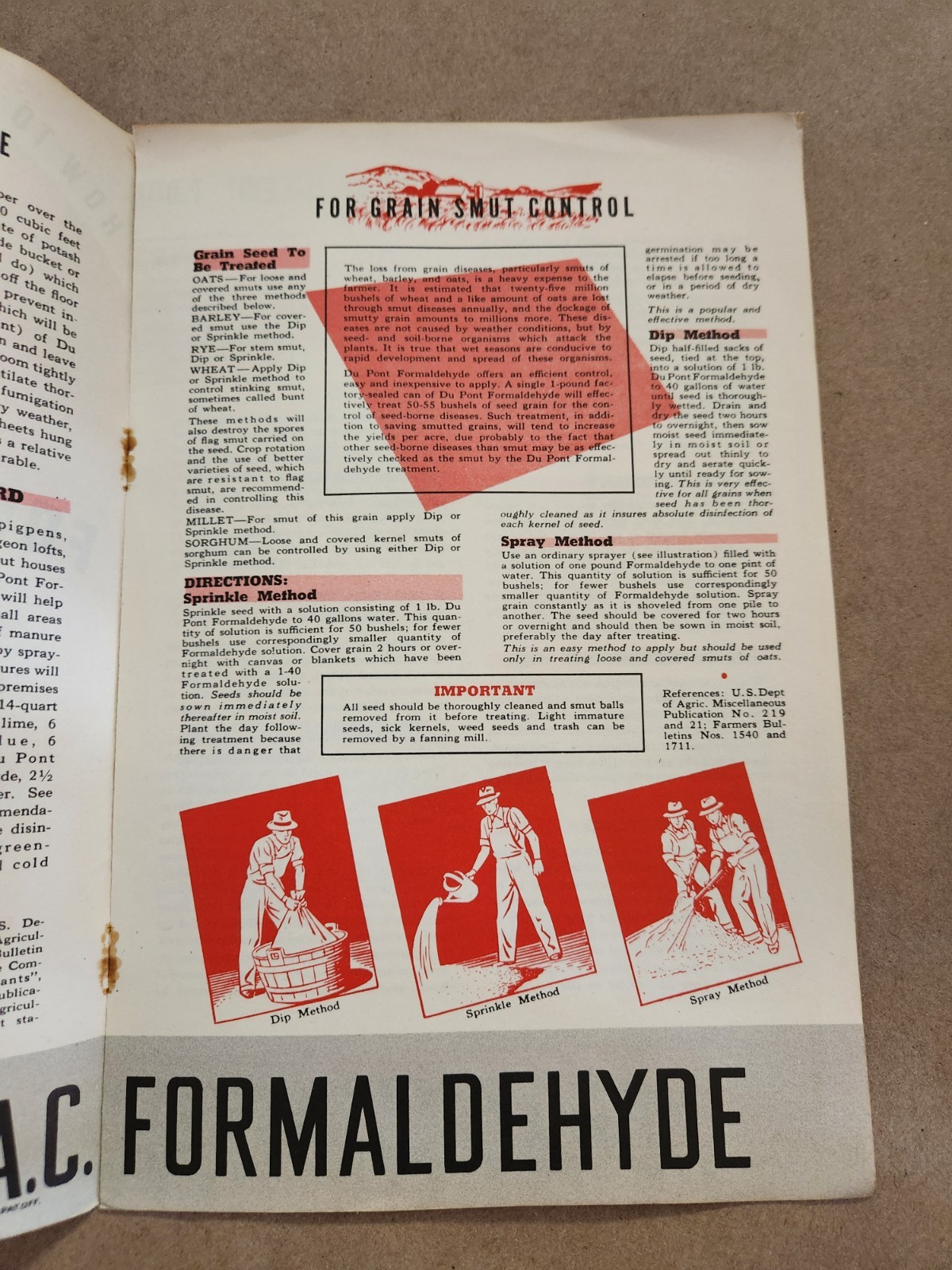Vintage DUPONT Formaldehyde Brochure Farming Crop Disinfectant POISON