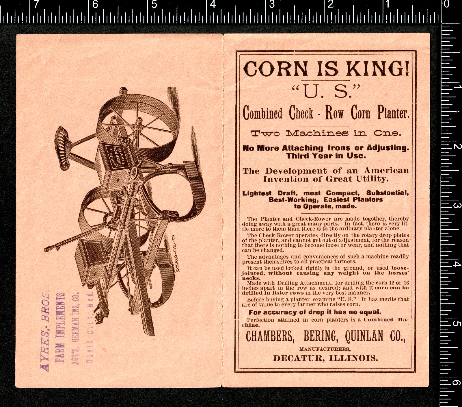 Corn Planter Hog Ring Chambers Bering Quinlan Decatur Ambigram Trade Card SR.f.h