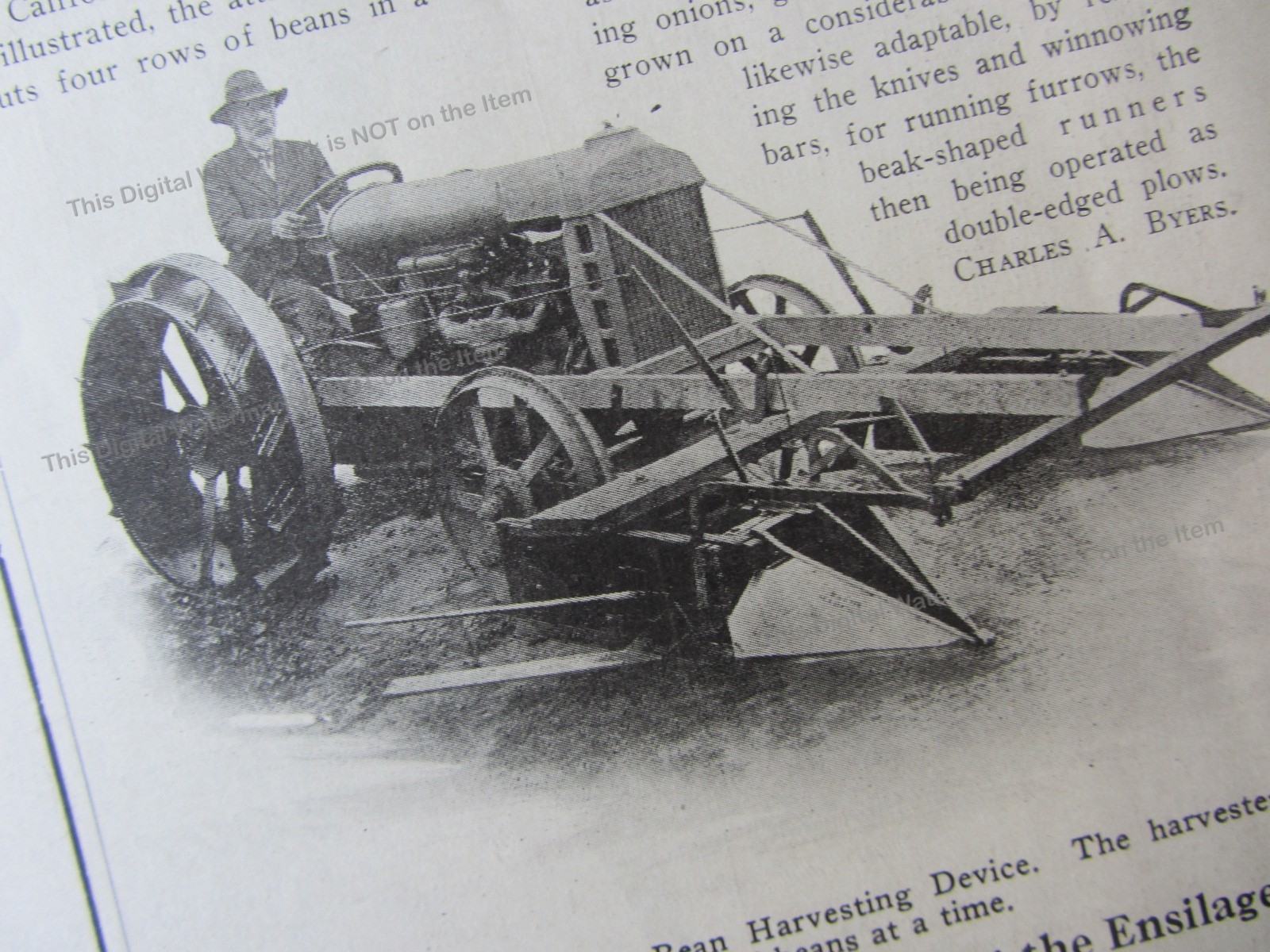 1919 Article* New Unique Bean Harvesting Attachment for Farm Tractors California