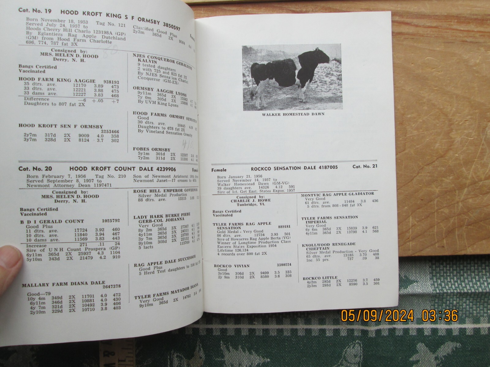 Catalog of New Hampshire consignment sale of registered holstein cattle 1958