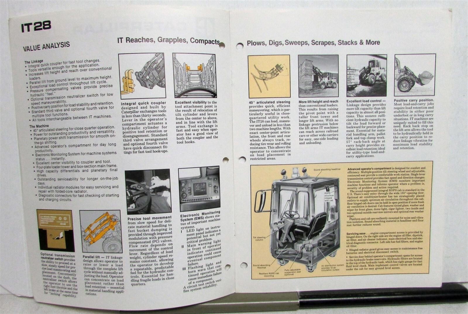 1985 Caterpillar IT28 Integrated Tool Carrier Construction Specs Sales Brochure