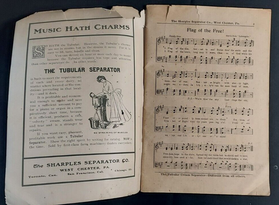 Old Advertising Premium Old Time Song Book Sharples Separator Co West Chester PA