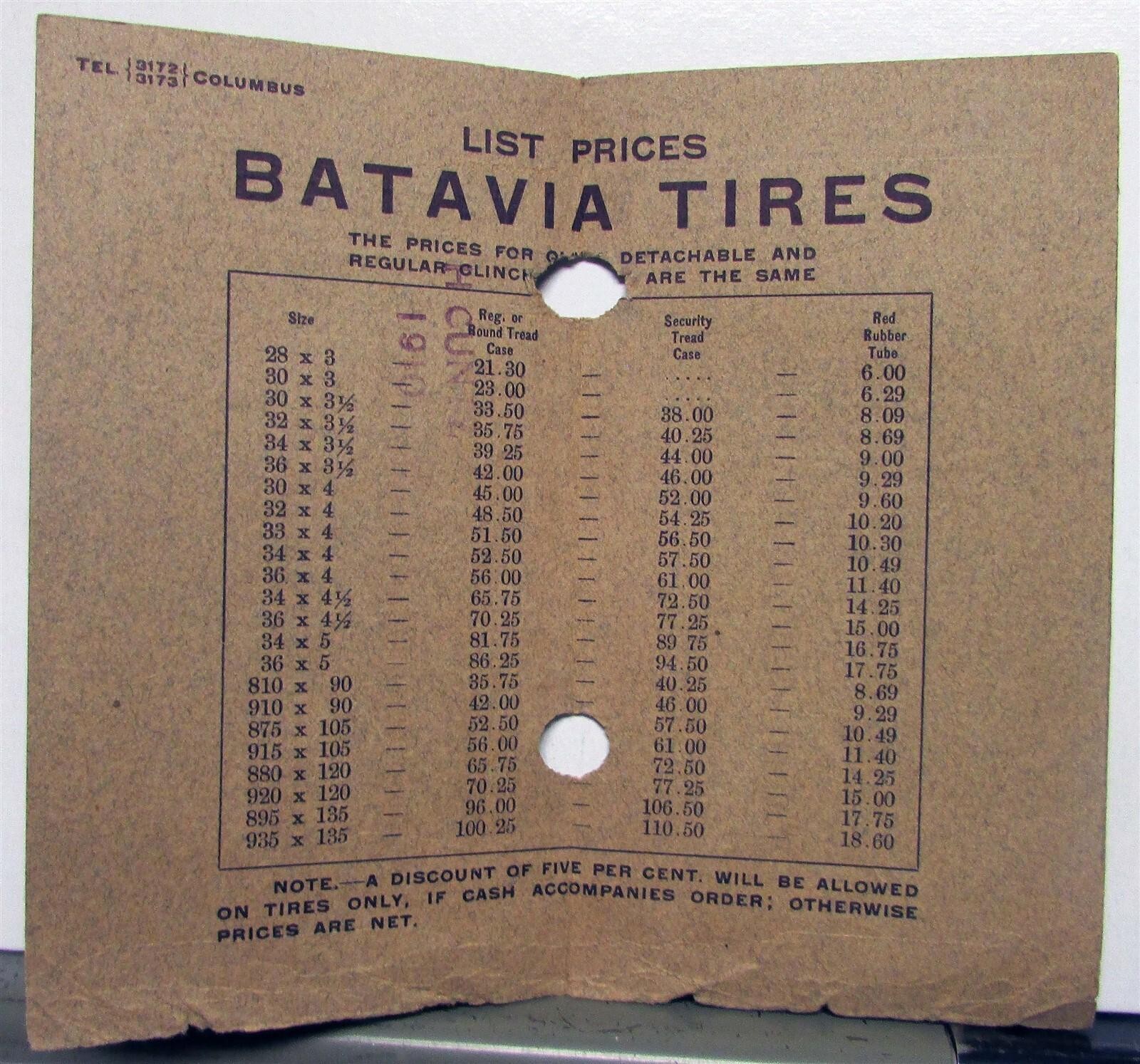 1910 Batavia Tires Net Prices To Consumers Sizing Tubes Sales Folder