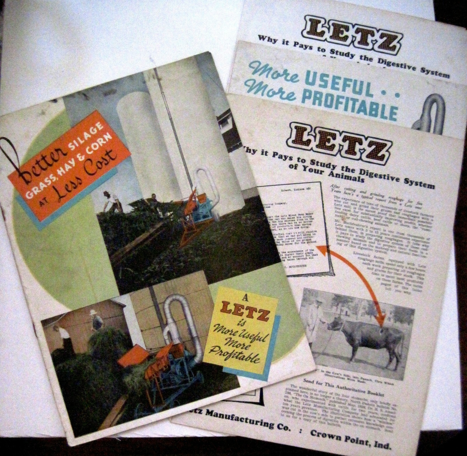 1939 Catalog « Letz » Farm Equipment w/ (4) Pamphlets – Describes Cows Stomach *