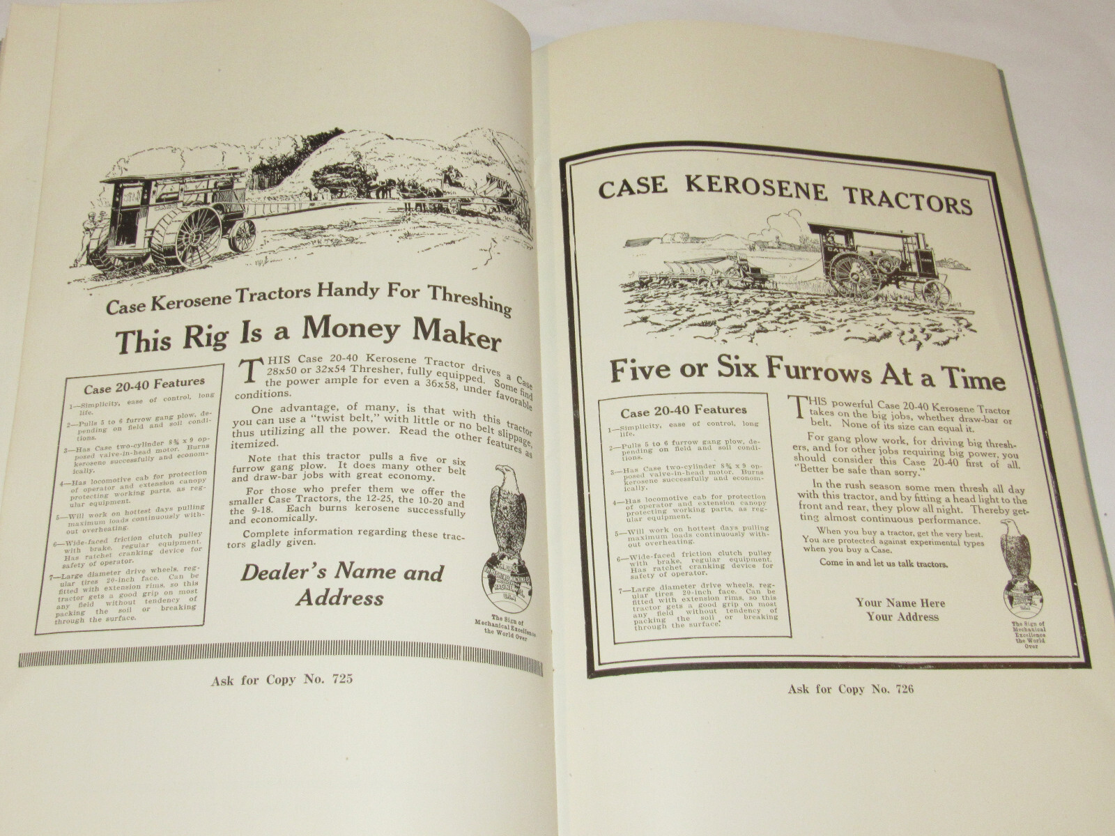 VINTAGE 1918 JI CASE DEALER READY-MADE ADS CATALOG! TRACTORS/THRESHERS/HAY BALER