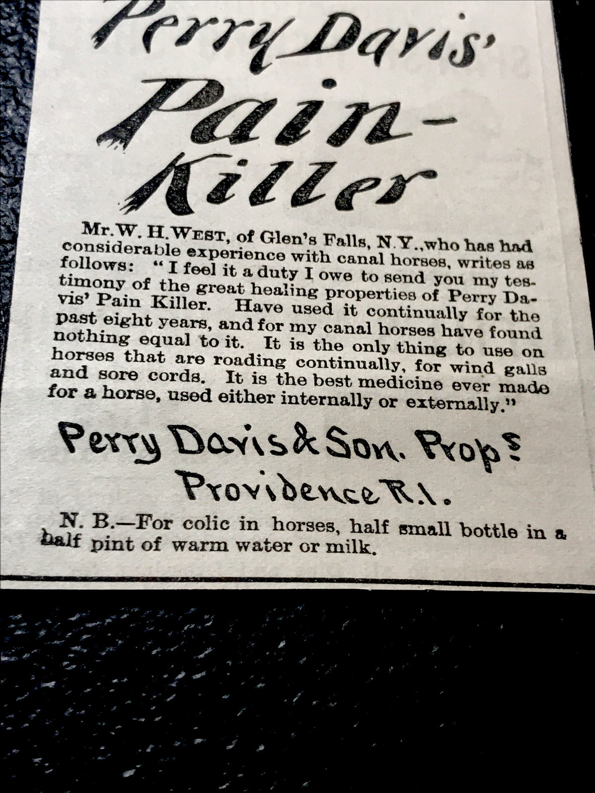 1886 Davis Horse & Cattle Medicine Farm Advertising – Providence- Rhode Island
