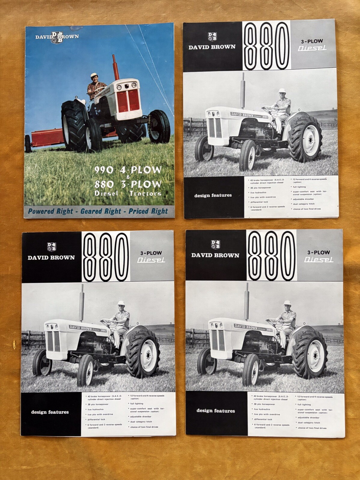 David Brown Diesel 990 880 Tractor Sales Brochure Lot of (4) 3-Plow 4-Plow