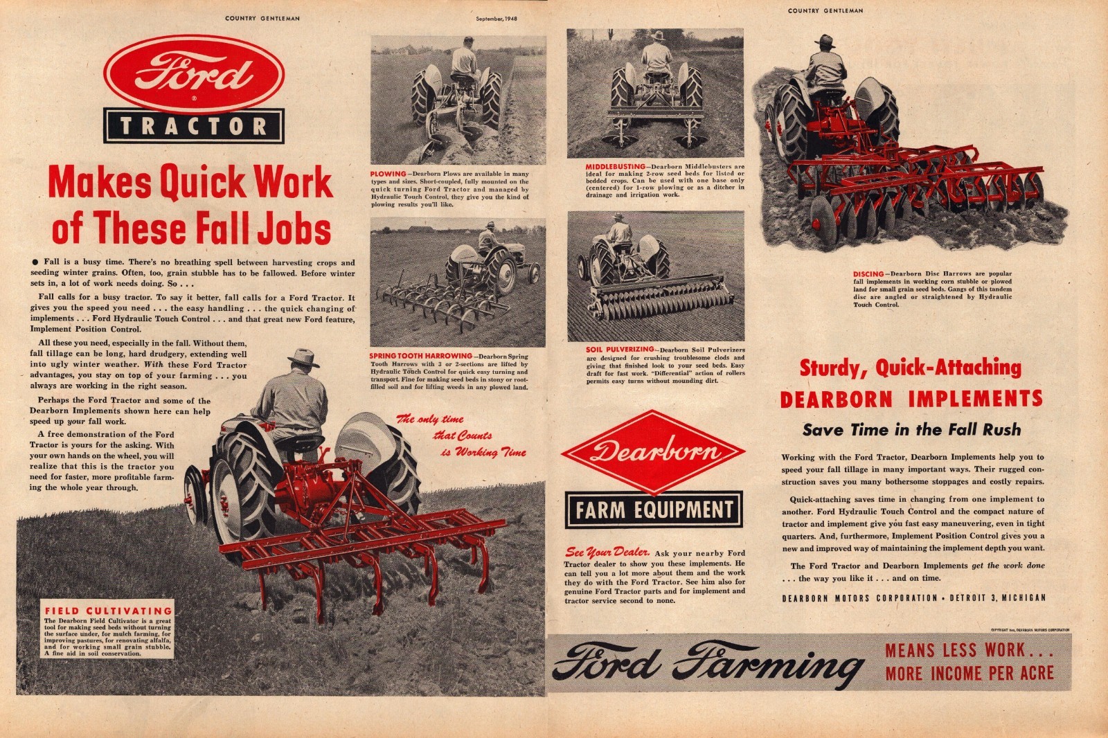 1948 Ford Tractor Farm Implements Dearborn Michigan 40&rsquo;s Vintage 2-Page Print Ad