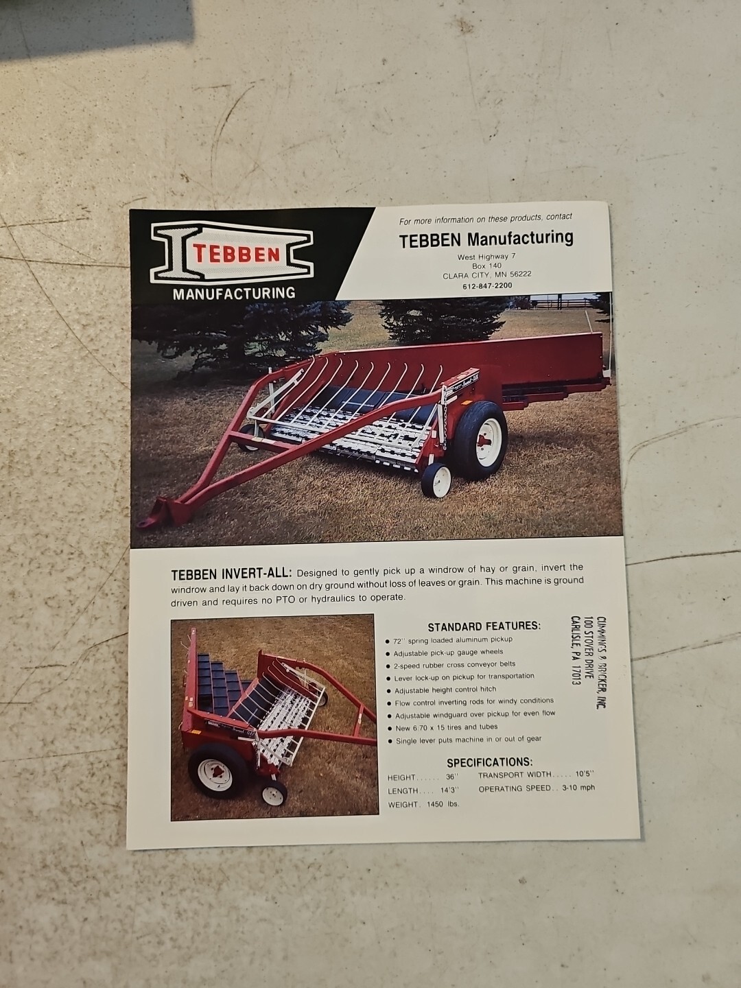 Vintage Tebben – Invert-All Row Crop Cultivator Farm Machinery Brochure