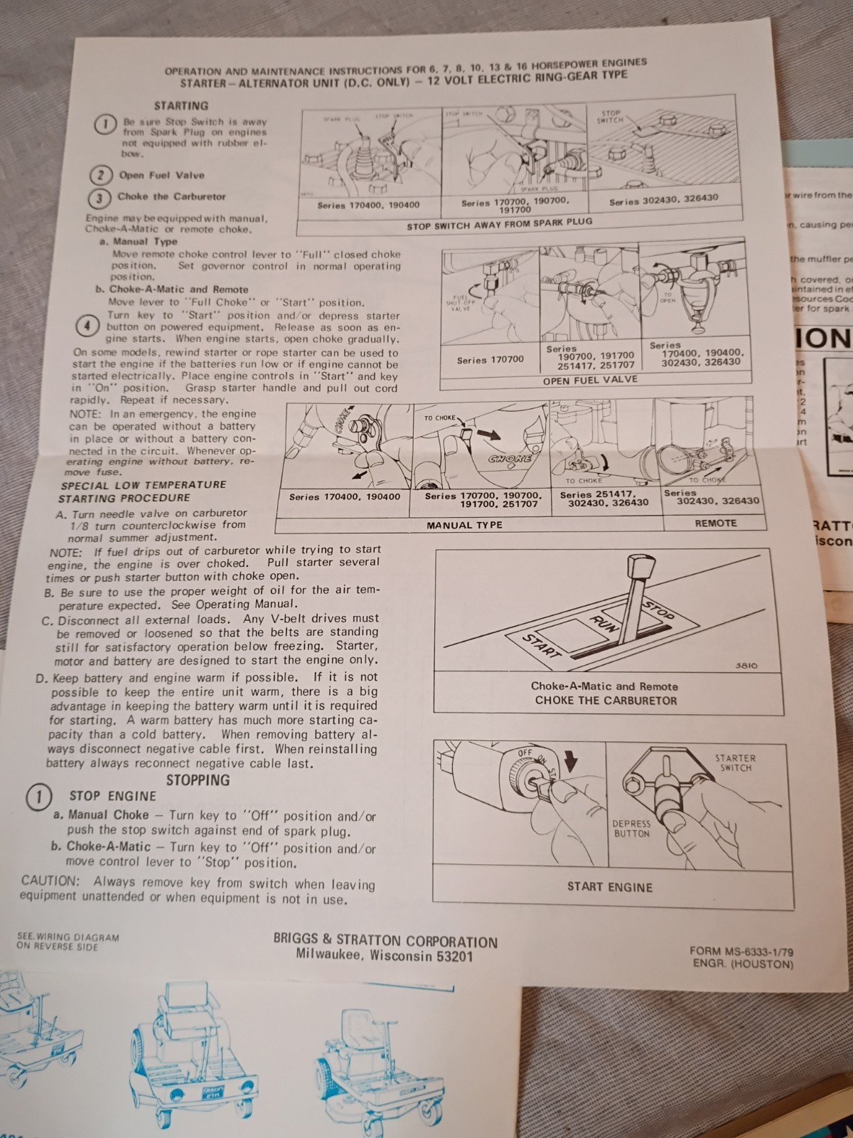 Dixon Zero Turn Mower ZTR-426 Operator&rsquo;s manual and repair sheets VTG