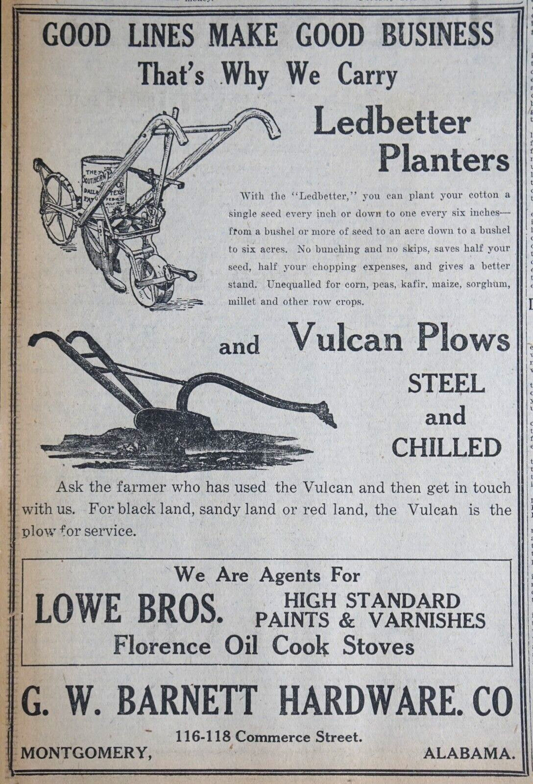 1919 Montgomery Alabama Newspaper Page – Ledbetter Planters & Vulcan Plow Ad