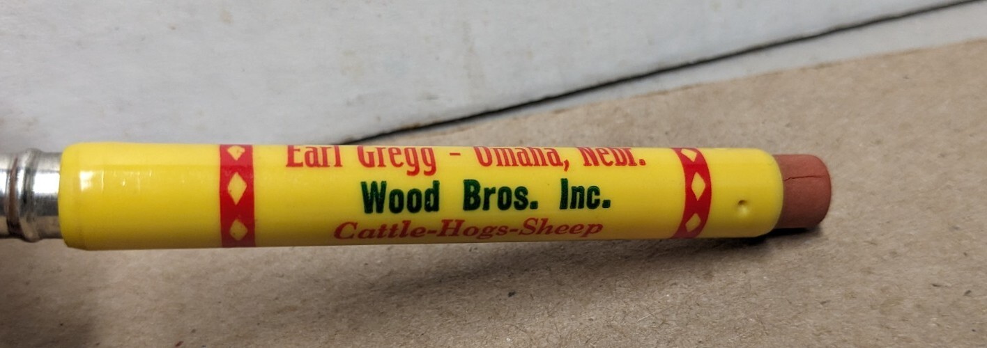Vintage Wood Bros Inc Livestock Earl Gregg Omaha Nebraska NE Bullet Pencil