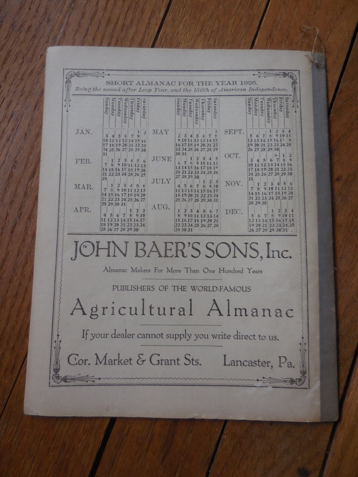 2 Vintage Agricultural Almanacs, Lancaster, PA 1923, 1926, John Baer&rsquo;s Sons