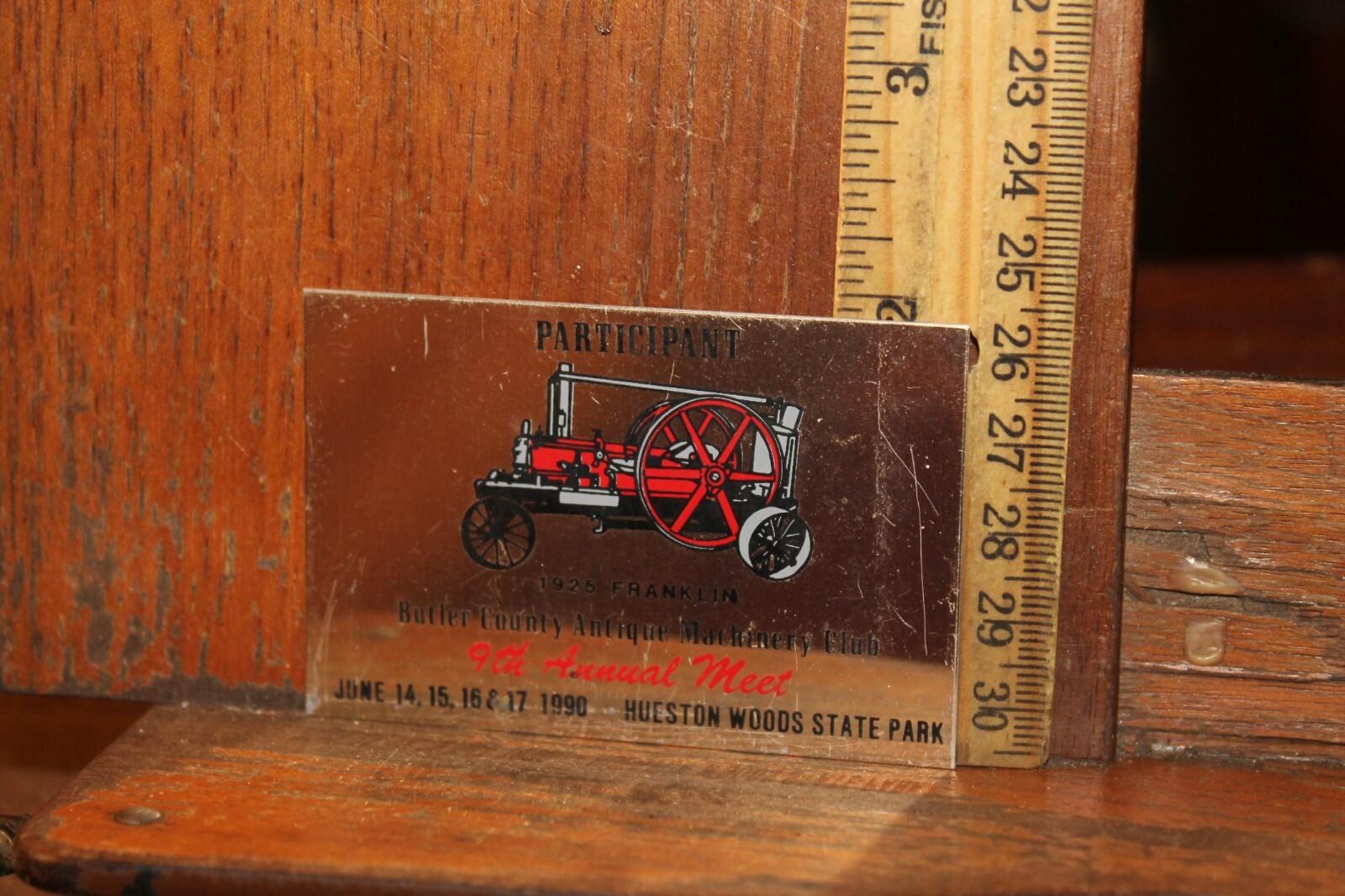 Vintage Brass Plate 1990 Butler County Antique Machinery Club Hueston Woods Park