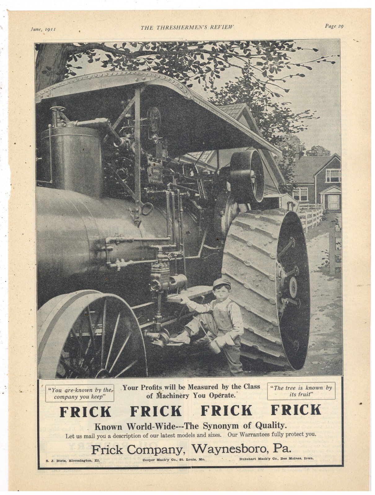1911 Frick Co. Ad: Steam Traction Engine Ad: Little Boy w. Oiler – Waynesboro PA