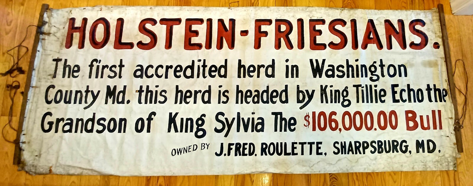 1920&rsquo;s HISTORIC HOLSTEIN FRESIAN ADVERTISING FARM BANNER SIGN KING SYLVIA BULL