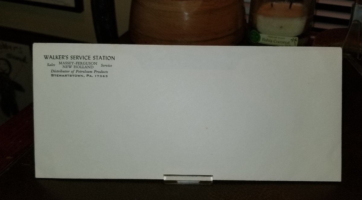 York Co. Pa Stewartstown Walkers Service Station Masey Ferguson NOS Envelope